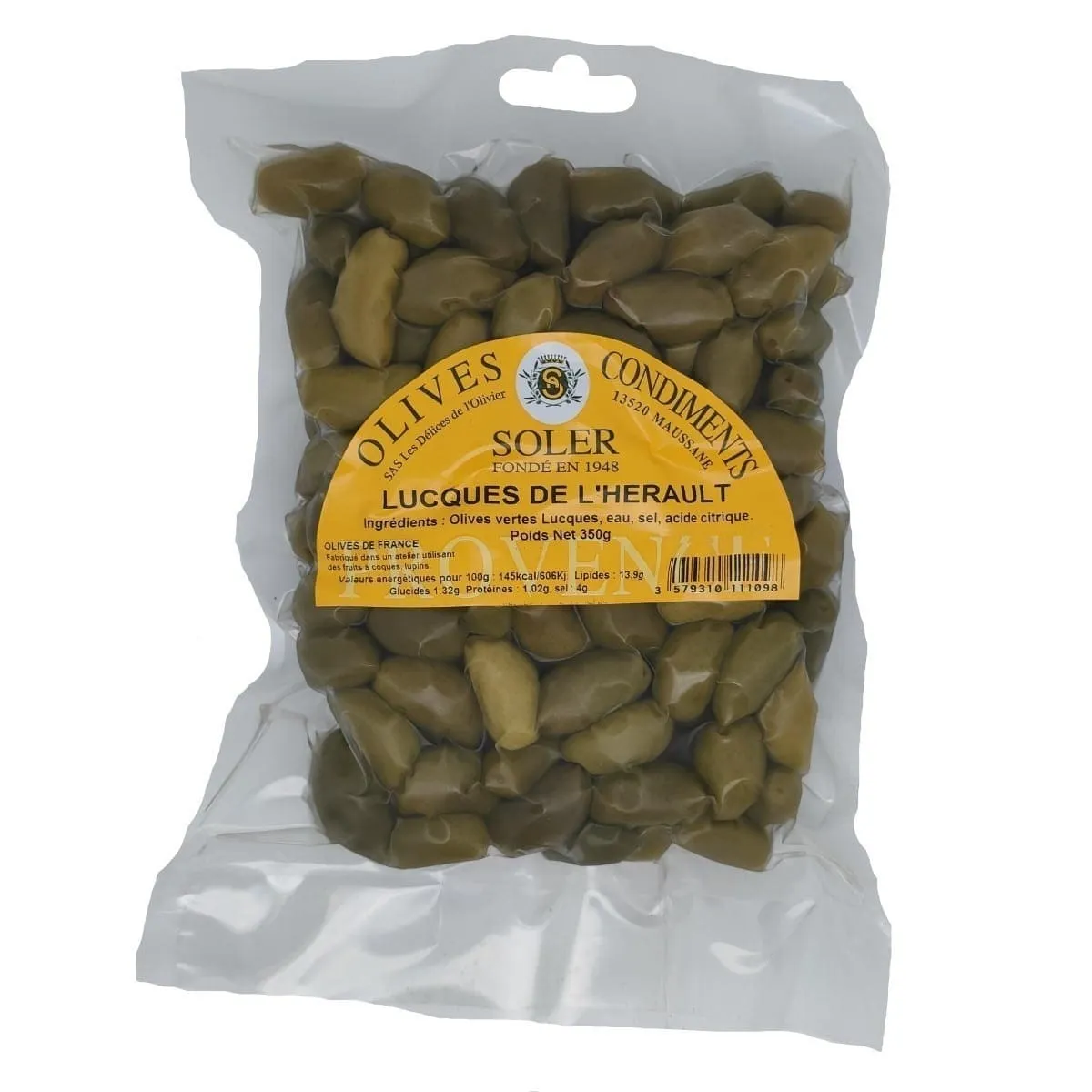 Olives Lucques de l'Herault en sachet sous vide de 350 g