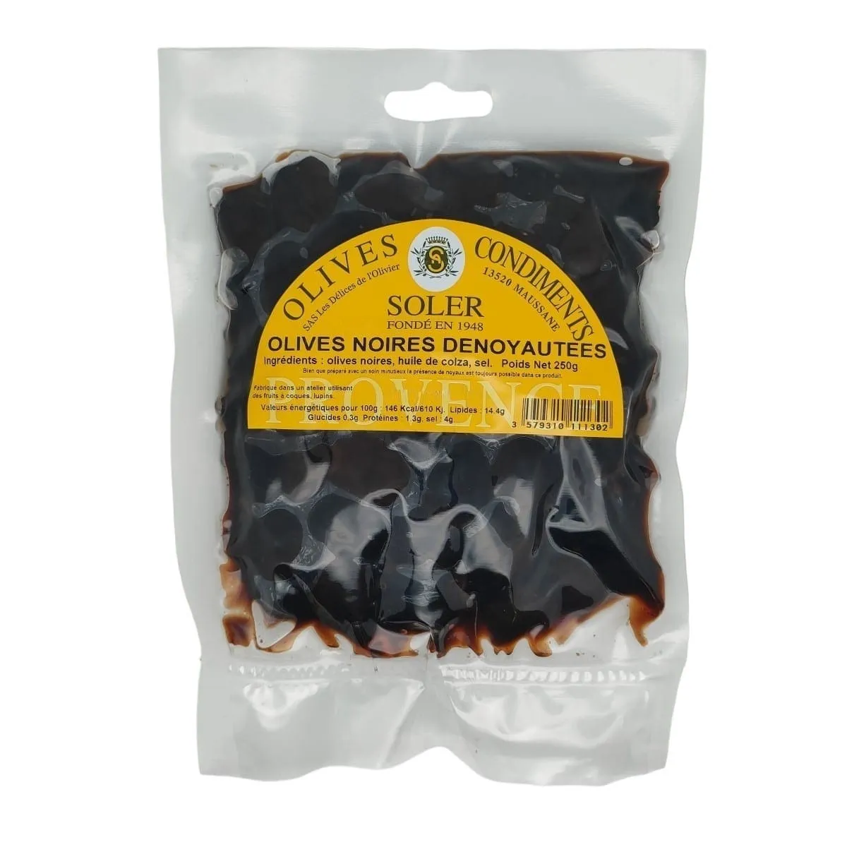 Olives noires dénoyauitées en sachet sous vide de 250 g