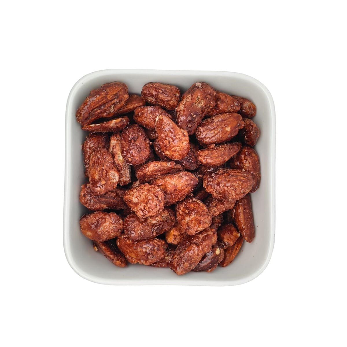 Amandes Caramélisées présentation en plat vue supérieure