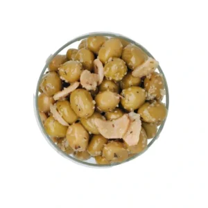 Olives Picholines Vertes Cassées à l’Ail – Bocal 190 g