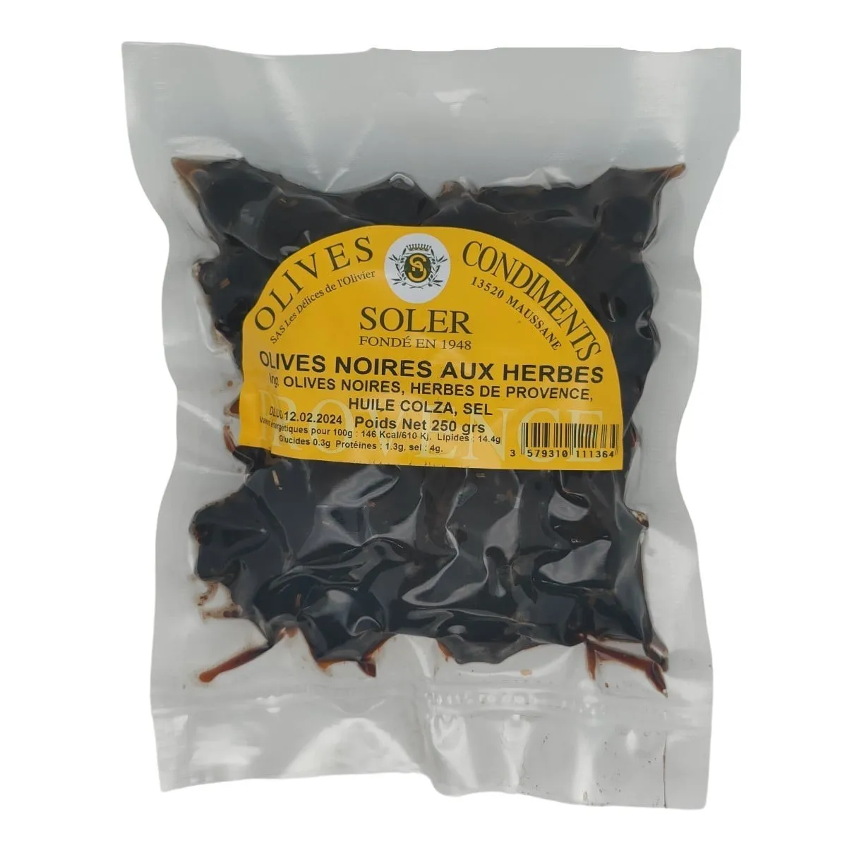Olives noires aux herbes en sachet sous vide de 250 g