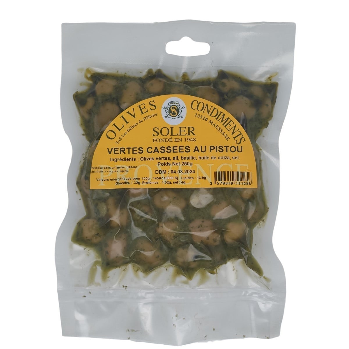 Olives Vertes Cassées au Pistou 250 g Sous Vide