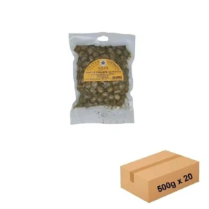 Olives Vertes Cassées au Pistou 20 x 500 g Sous Vide - Les Délices de l'Olivier, grossiste en olives en Provence.