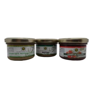 Coffret Tartinables 3 Produits pistou, olivade verte provençale et confit de tomates