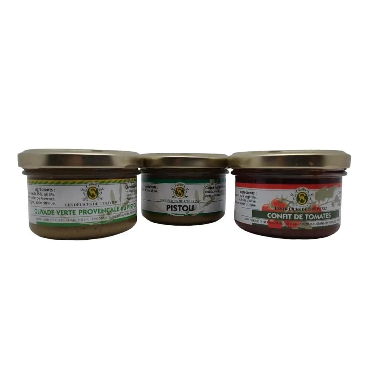 Coffret Tartinables 3 Produits pistou, olivade verte provençale et confit de tomates