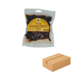 Olives Noires Pimentées 20 x 250 g Sous Vide - Commande en gros chez Les Délices de l'Olivier.