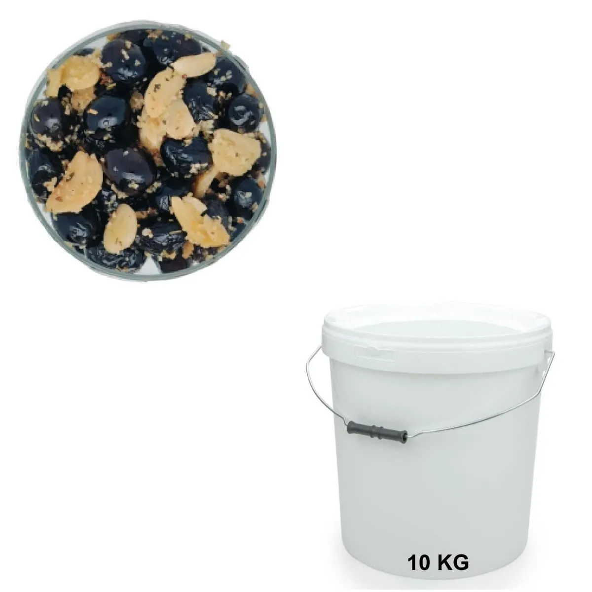 Olives Noires à l’Ail Seau de 10 kg - Les Délices de l'Olivier, grossiste en olives en Provence.