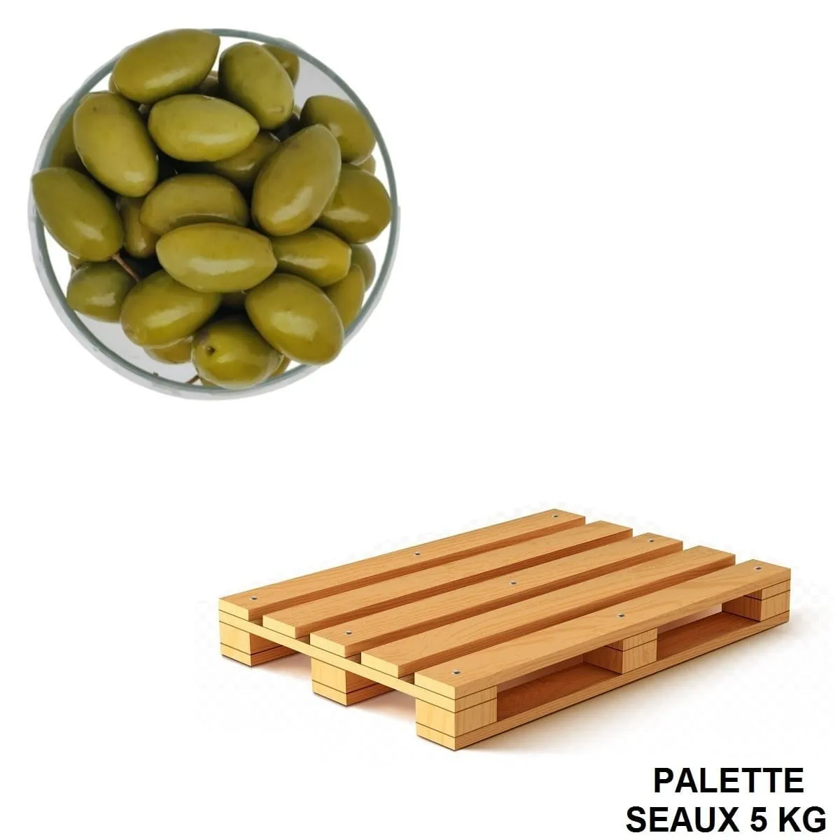 Olives Picholines Palette 72 Seaux de 5 kg - Les Délices de l'Olivier grossiste.