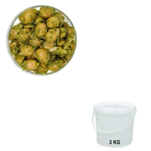 Olives Vertes Cassées au Pistou Seau de 3 kg - Grossiste en olives, Les Délices de l'Olivier, en Provence.