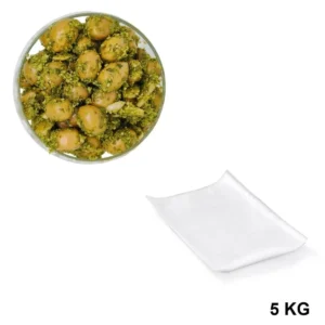 Olives Vertes Cassées au Pistou Sous Vide 5 kg - Grossiste en olives, Les Délices de l'Olivier, basé en Provence.