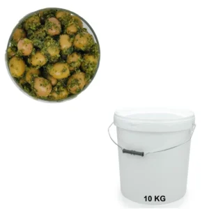 Olives Vertes Menthe Basilic Citron Seau de 10 kg - Les Délices de l'Olivier, fournisseur d'olives provençal.