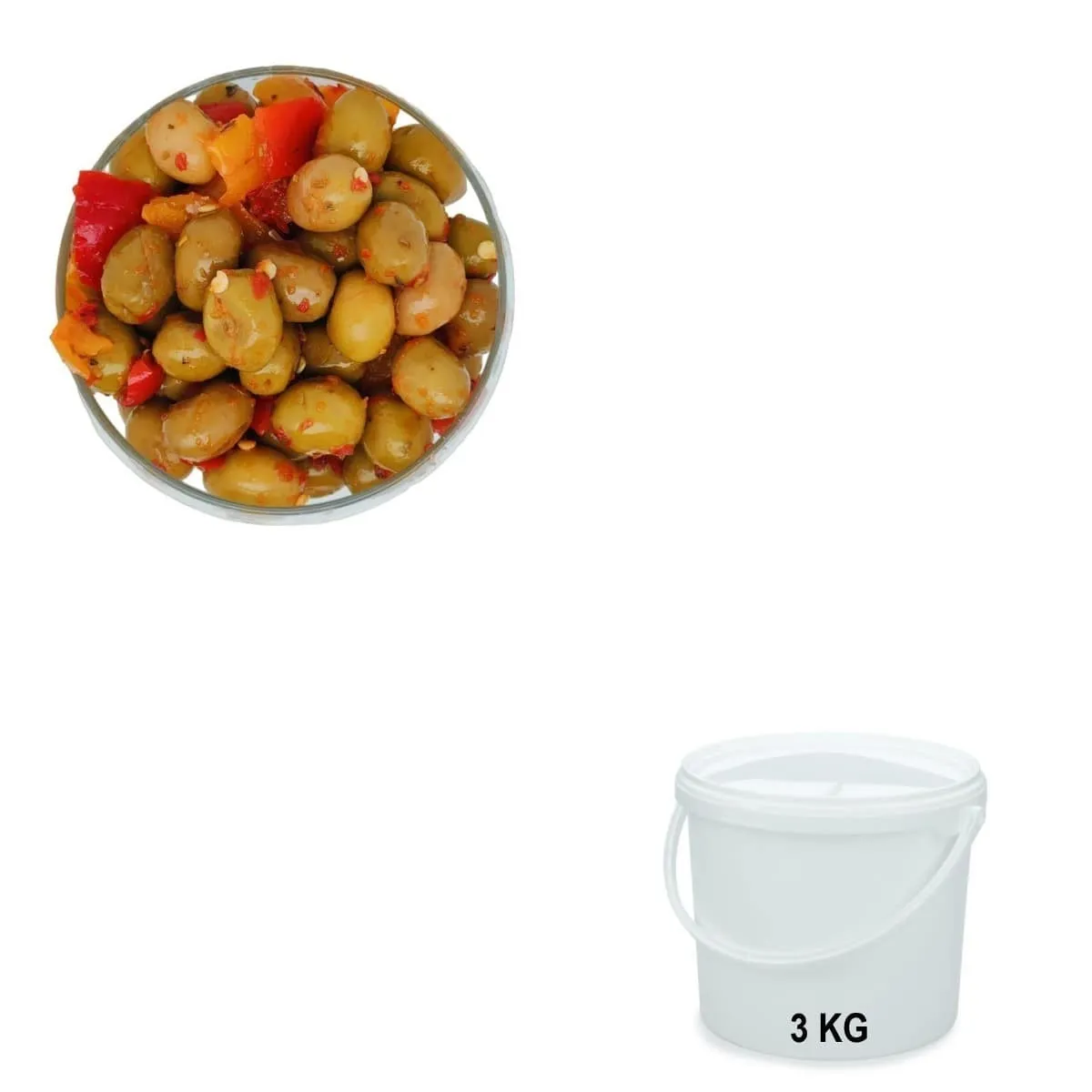 Olives Vertes Pimentées Seau de 3 kg - Grossiste et fournisseur d'olives.