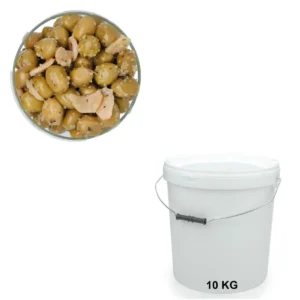Olives Vertes à l’Ail Seau de 10 kg - Les Délices de l'Olivier, votre grossiste d’olives en Provence.