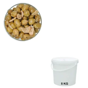 Olives Vertes à l’Ail Seau de 5 kg - Les Délices de l'Olivier, fournisseur d'olives provençal.