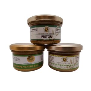 Coffret Recettes Provençales pistou, lupinade menthe, basilic, citron et olivade verte provençale
