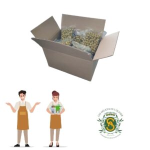 Carton d'olives sous vide avec 20 sachets de 500 grammes