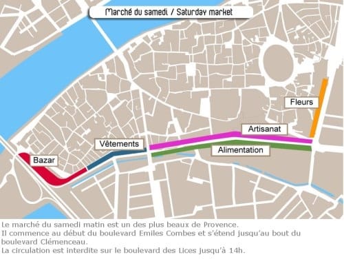 Plan du marché d'Arles du samedi matin