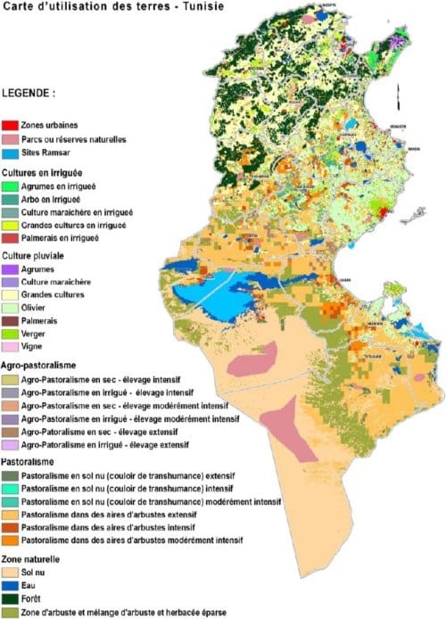Carte d'utilisation des terres agricoles en Tunisie