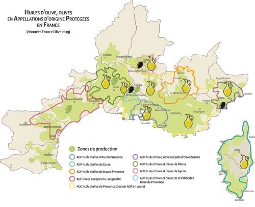huiles d'olive et olives en appellations d'origine en France.
