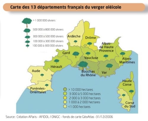 Carte de l'oléiculture française