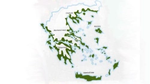 Localisation des oliveraies en Grèce