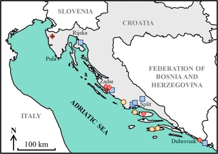 Localisation des oliveraies en Croatie