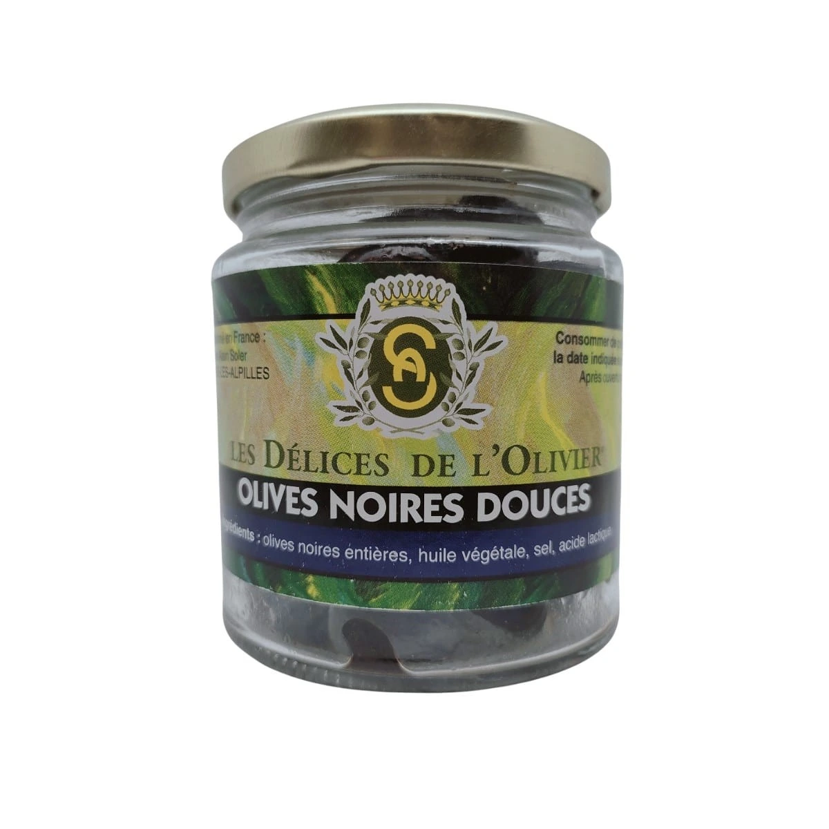 Olives noires douces à l'huile en bocal de 200 g