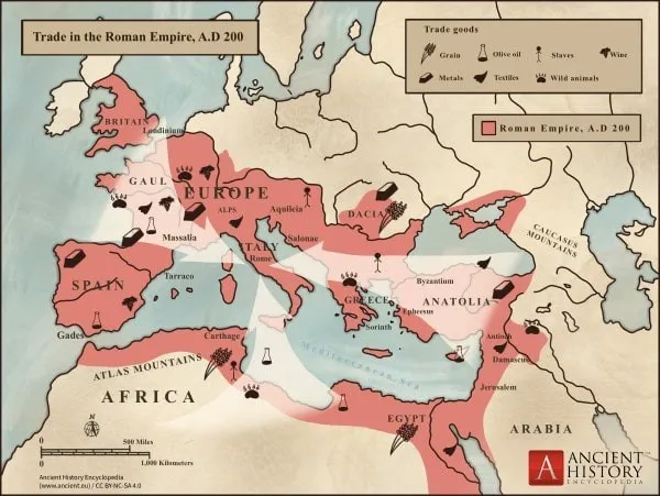 Carte du commerce de l'empire Romain