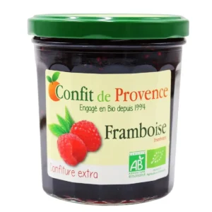 Confiture de framboise biologique en bocal de 370 grammes
