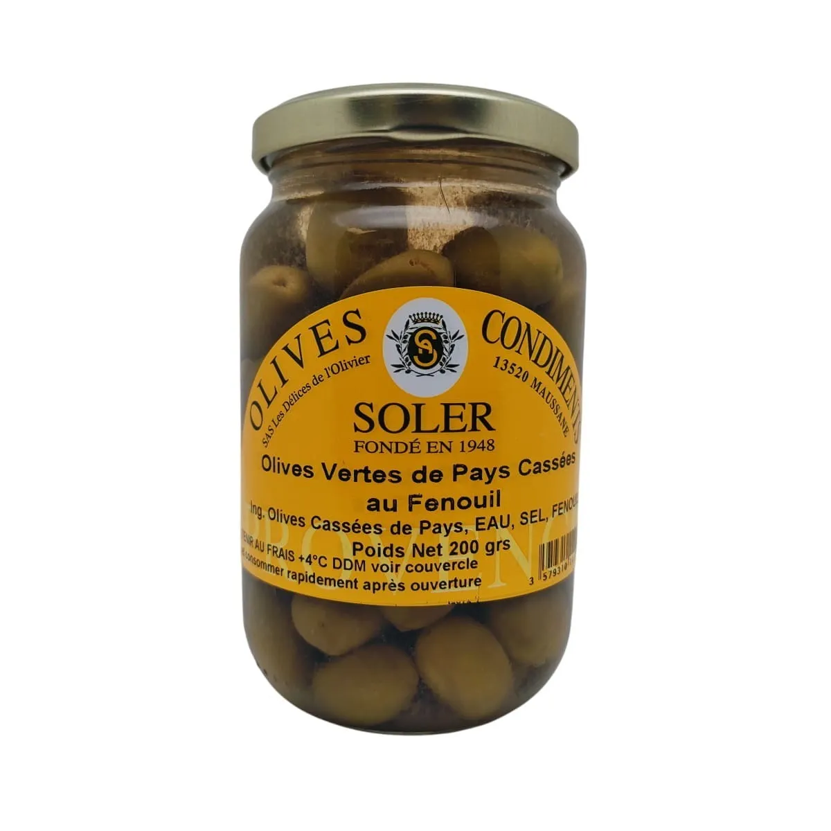 Olives vertes de pays cassées au fenouil